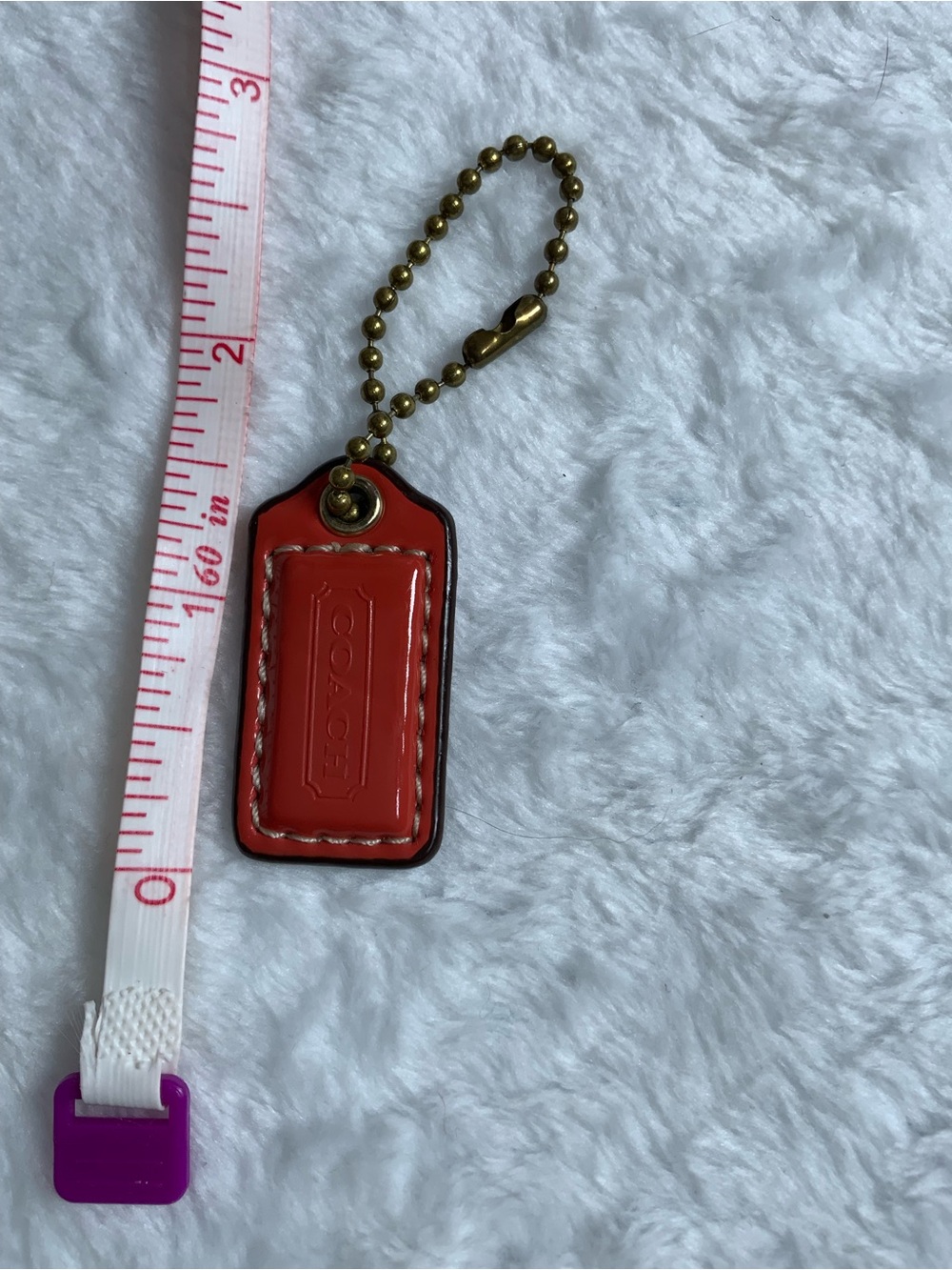 COACH Orange Leather Key & Card Holder Tag with Brass Ball Chain